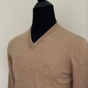 New Hugo Boss Sweater V neck Beige Camel Wool Sweater Pullover